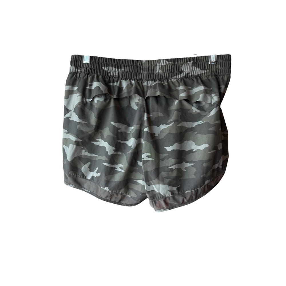 Athleta Printed Mesh Racer Run Shorts 4" Camo Size Large Gray Olive Green - Picture 2 of 7